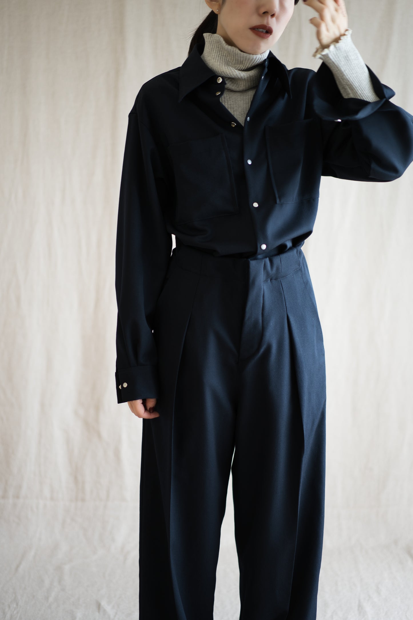 Non-mulesing RICH WOOL Shirts/Night Navy