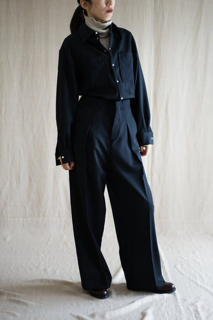 Non-mulesing RICH WOOL Shirts/Night Navy