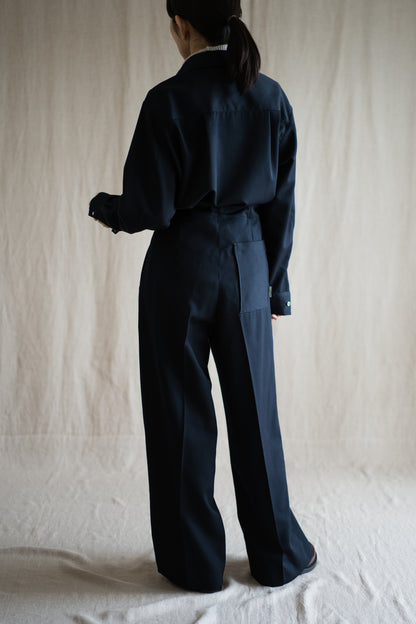 Non-mulesing RICH WOOL Wide-Pants/Night Navy