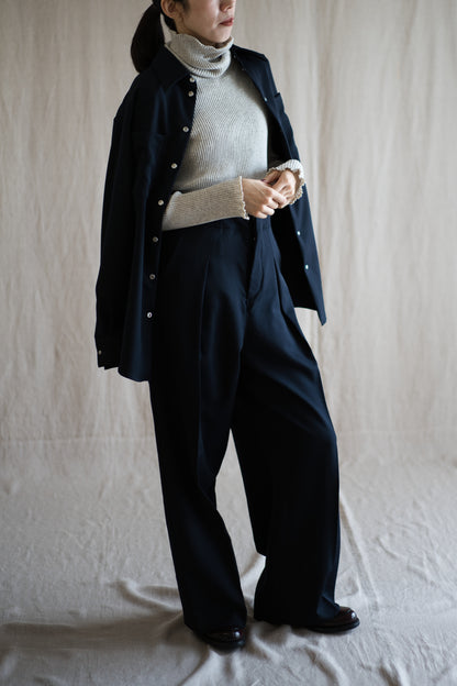 Non-mulesing RICH WOOL Wide-Pants/Night Navy