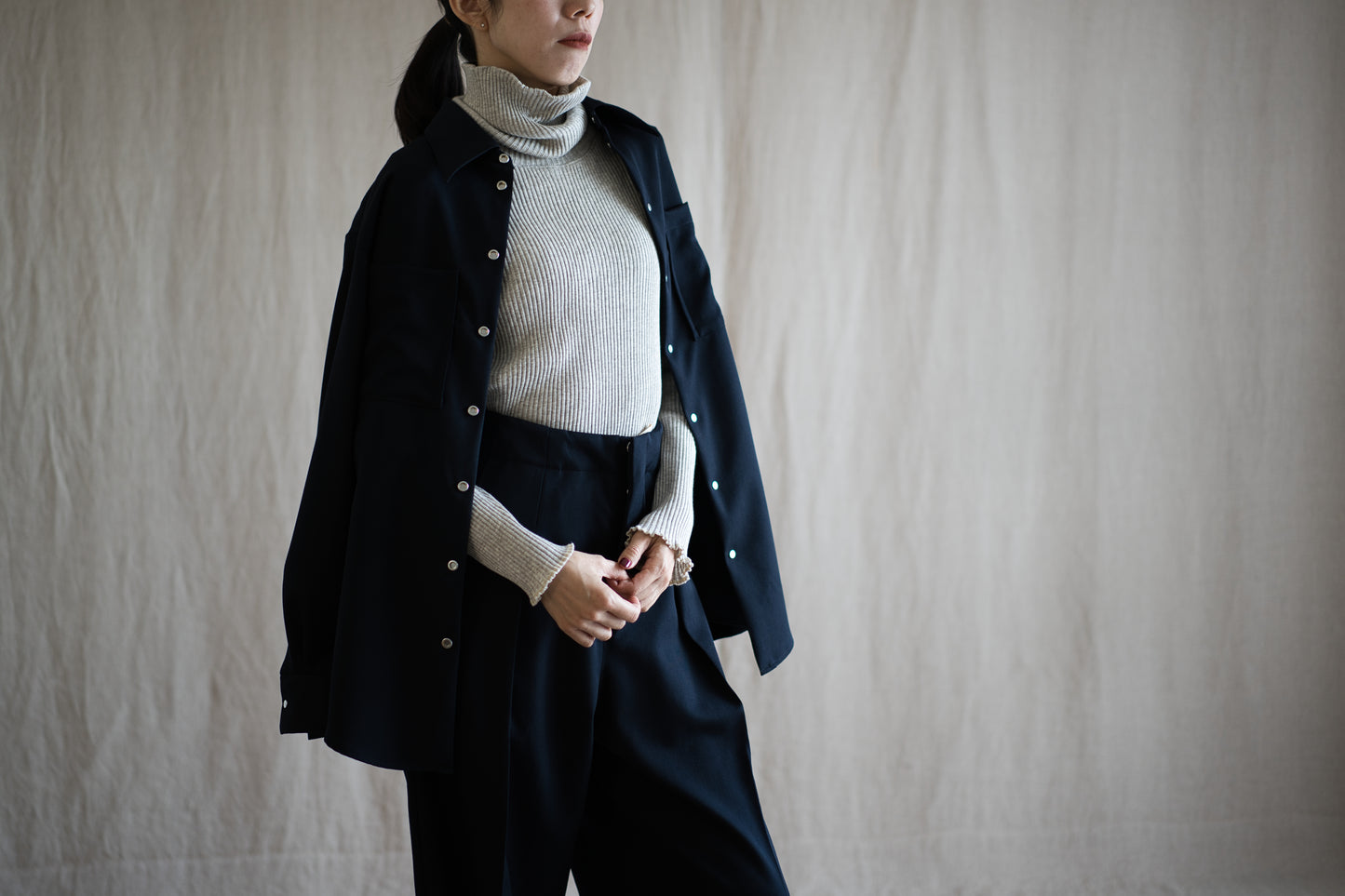 Non-mulesing RICH WOOL Shirts/Night Navy