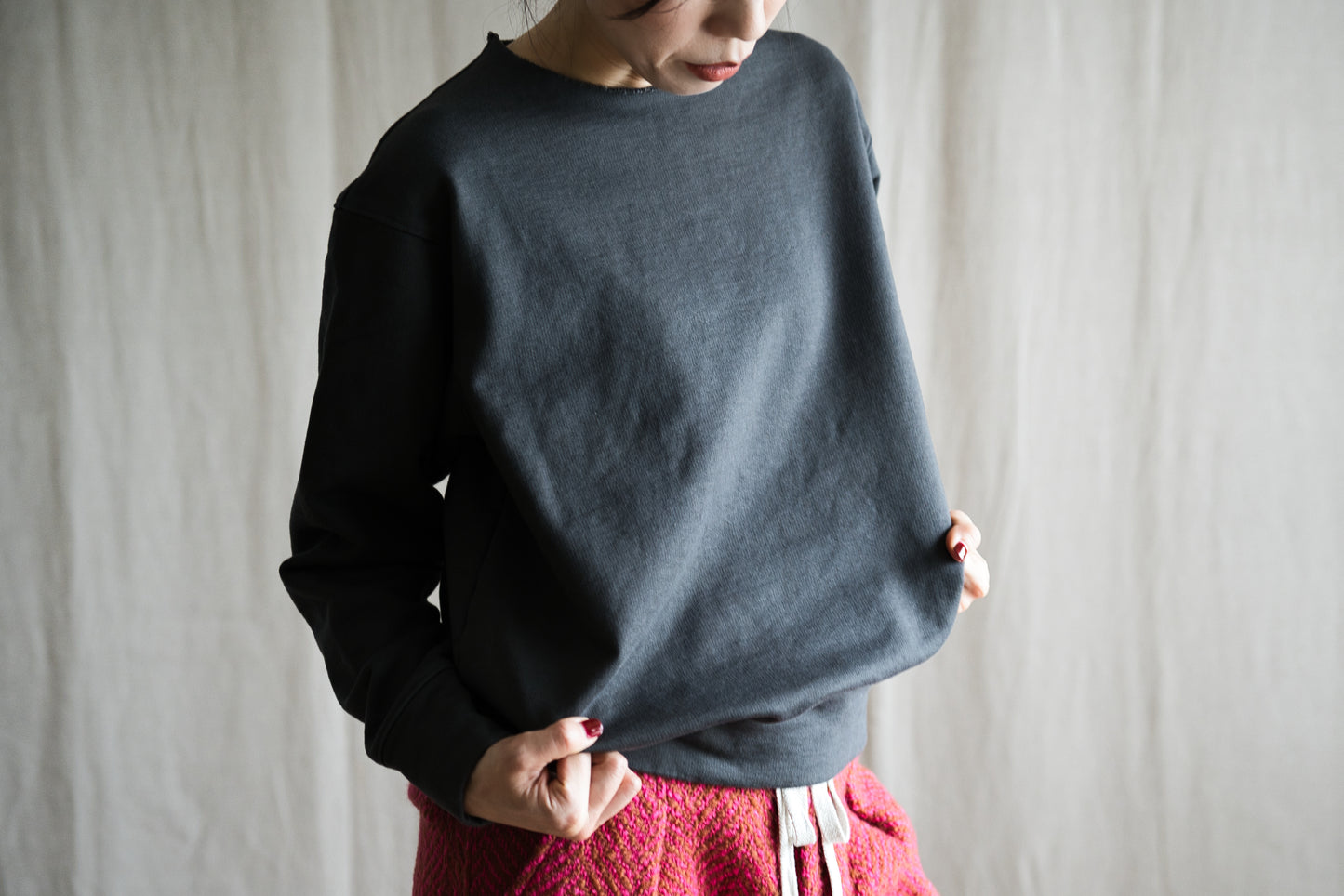 シルキーコットンクルースウェット/Silky Cotton Crew Sweatshirt/Khaki Gray