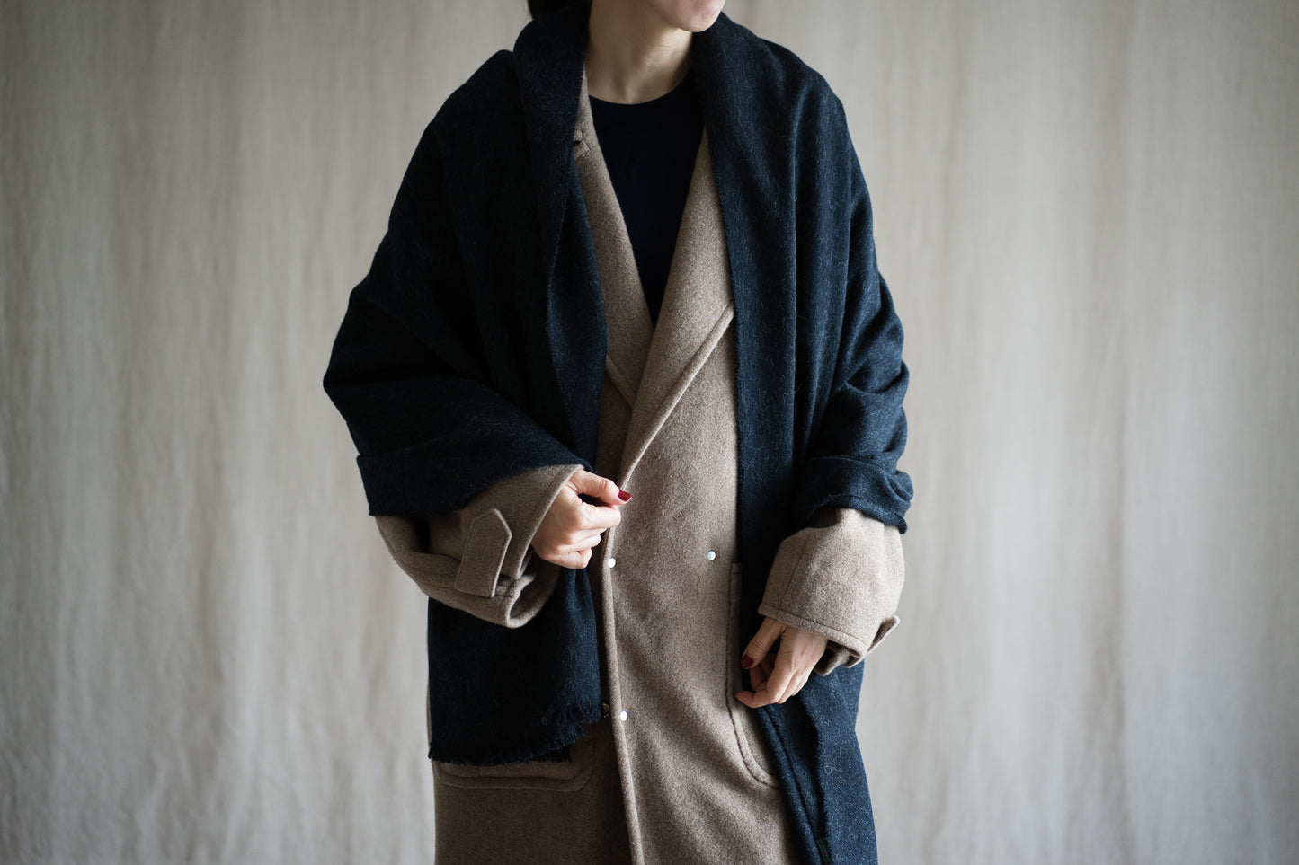 Wool Alpaca Stole/Dark Navy