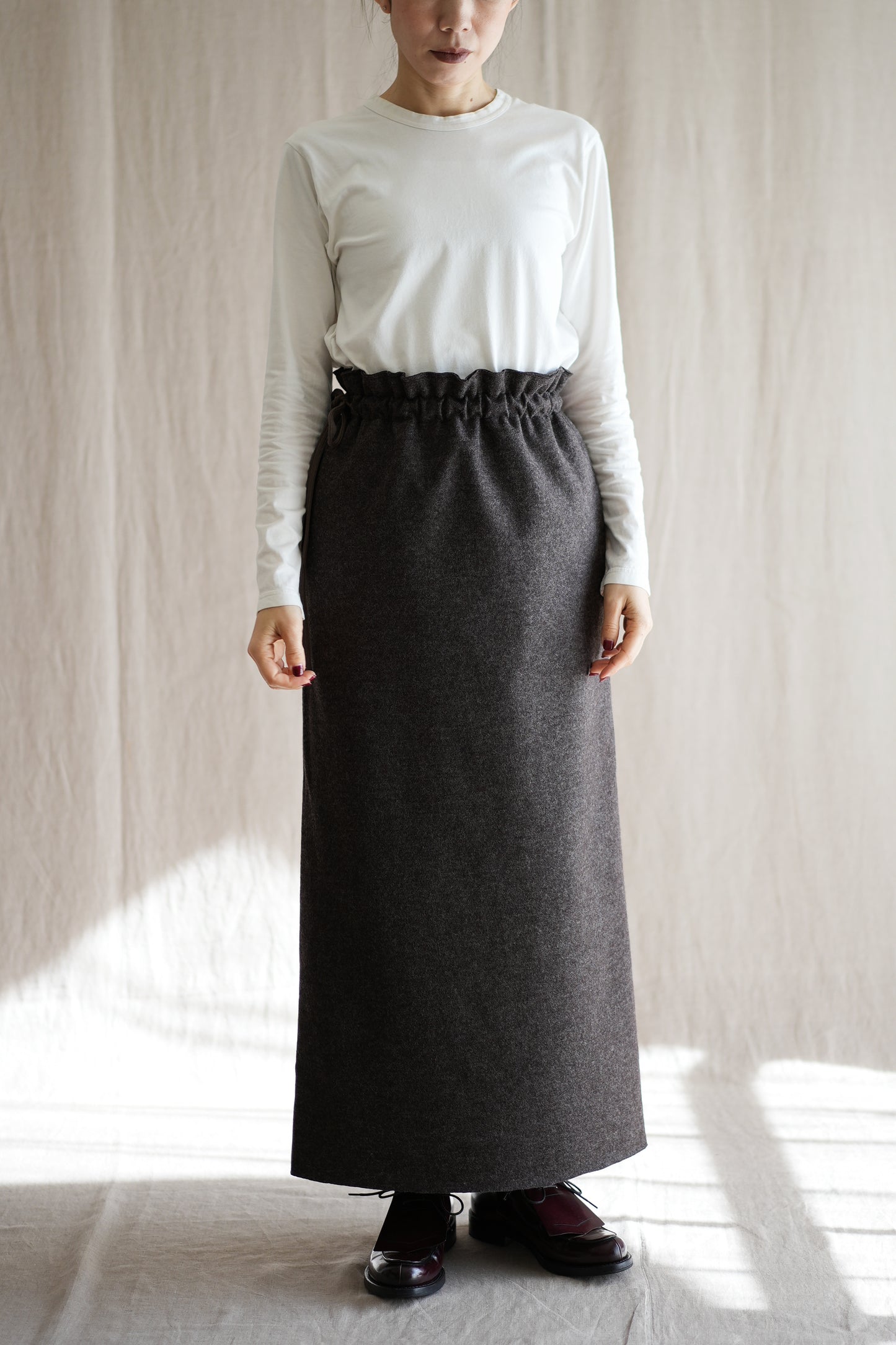 縮絨ウールストレートスカート/Milled Wool Straight Skirt/Heather Dark Brown