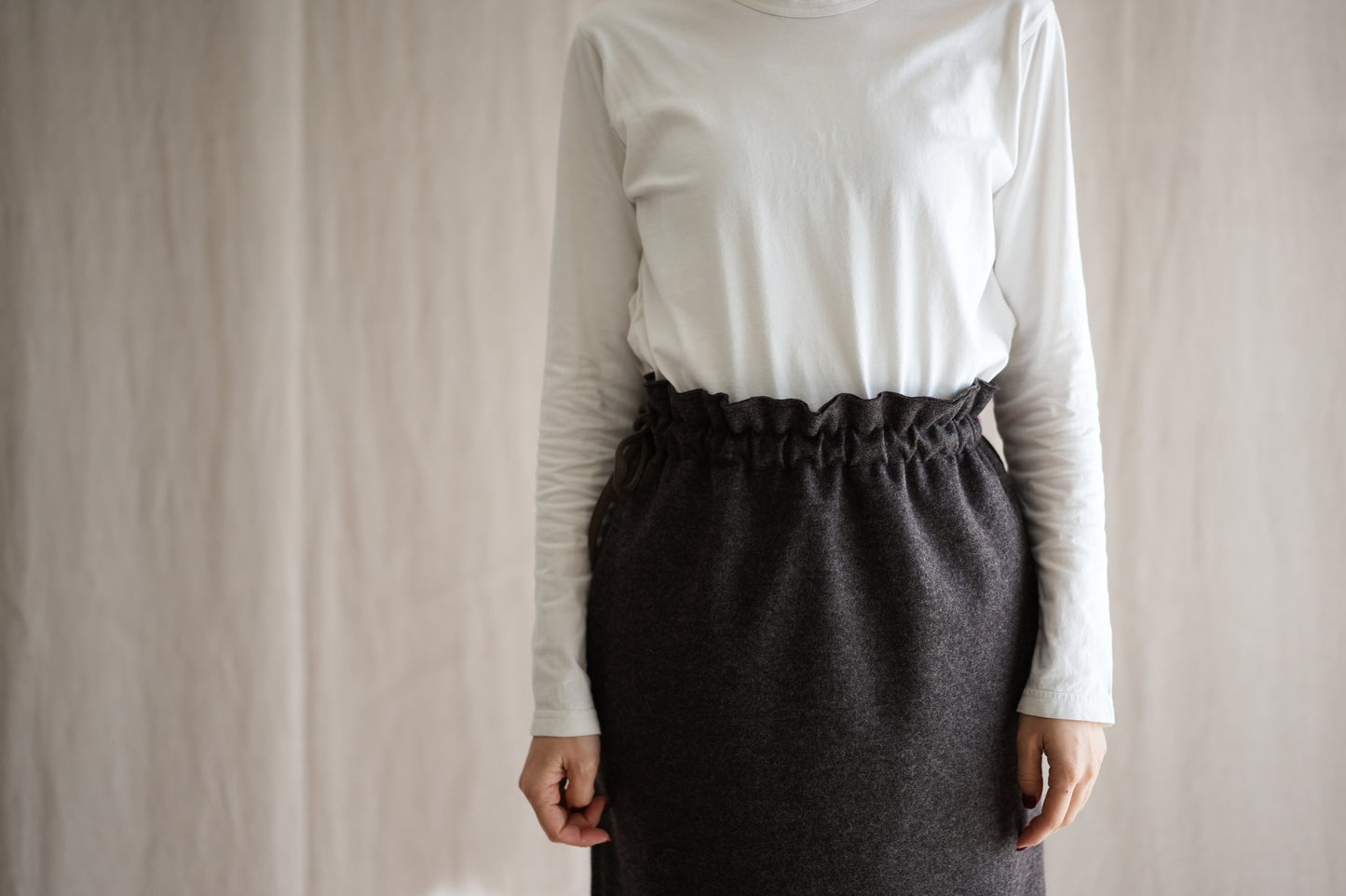 縮絨ウールストレートスカート/Milled Wool Straight Skirt/Heather Dark Brown