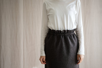 縮絨ウールストレートスカート/Milled Wool Straight Skirt/Heather Dark Brown