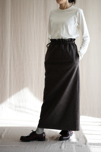 縮絨ウールストレートスカート/Milled Wool Straight Skirt/Heather Dark Brown