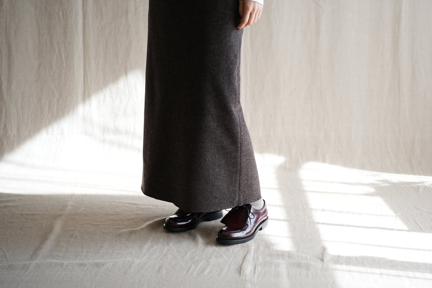 縮絨ウールストレートスカート/Milled Wool Straight Skirt/Heather Dark Brown