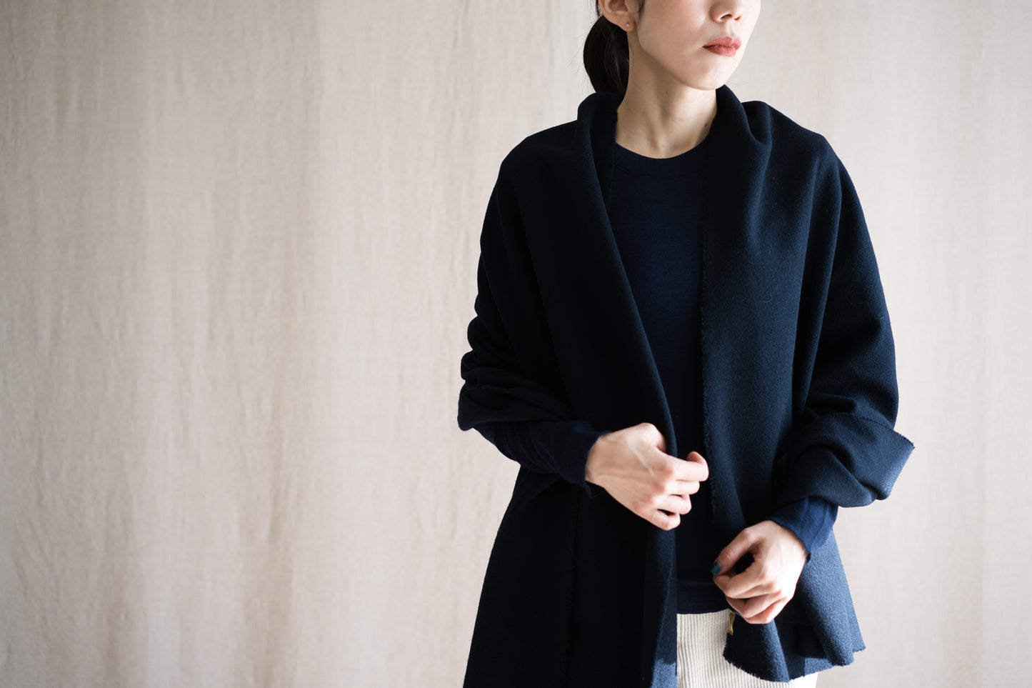 Moss Wool Stole/Navy