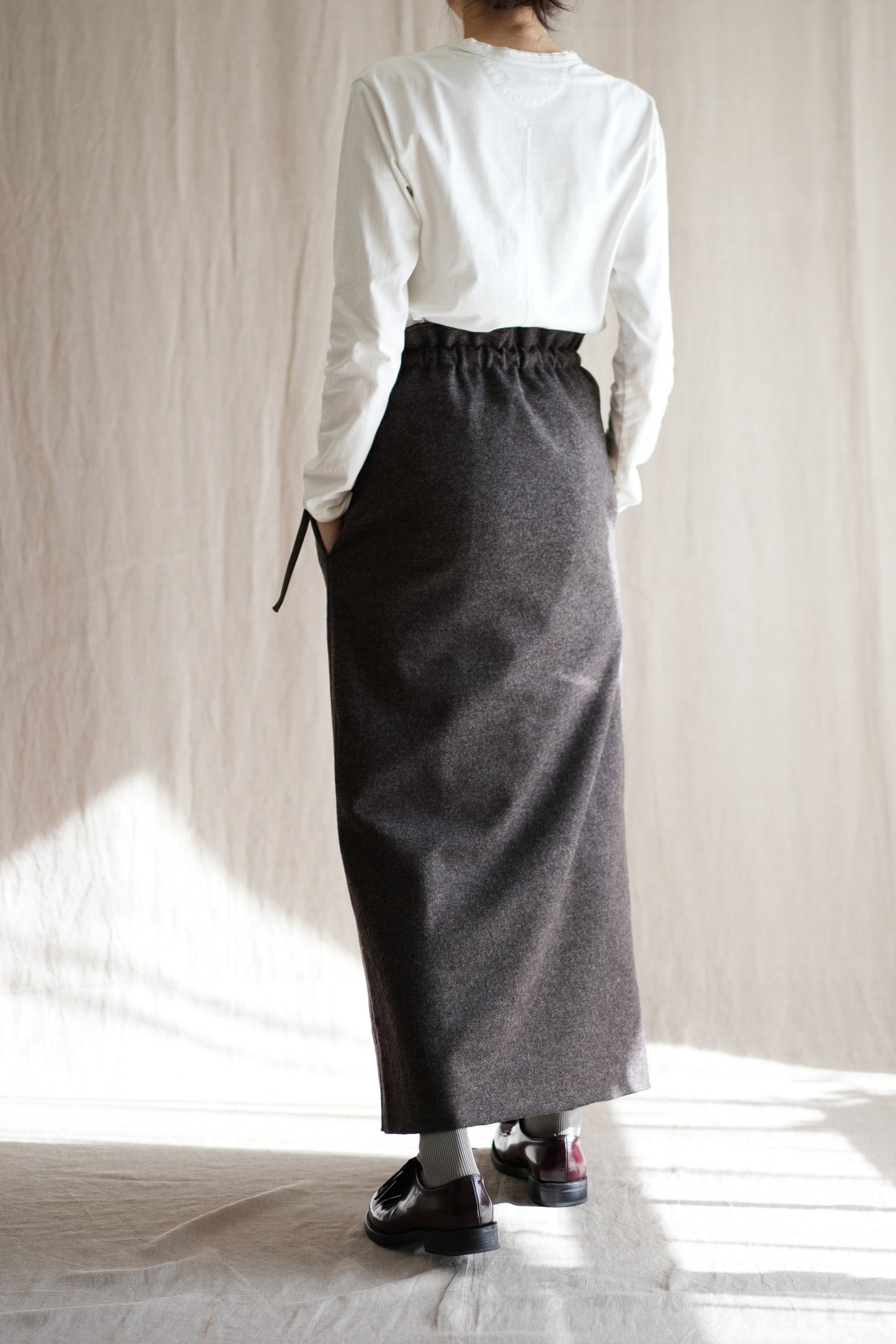 縮絨ウールストレートスカート/Milled Wool Straight Skirt/Heather Dark Brown