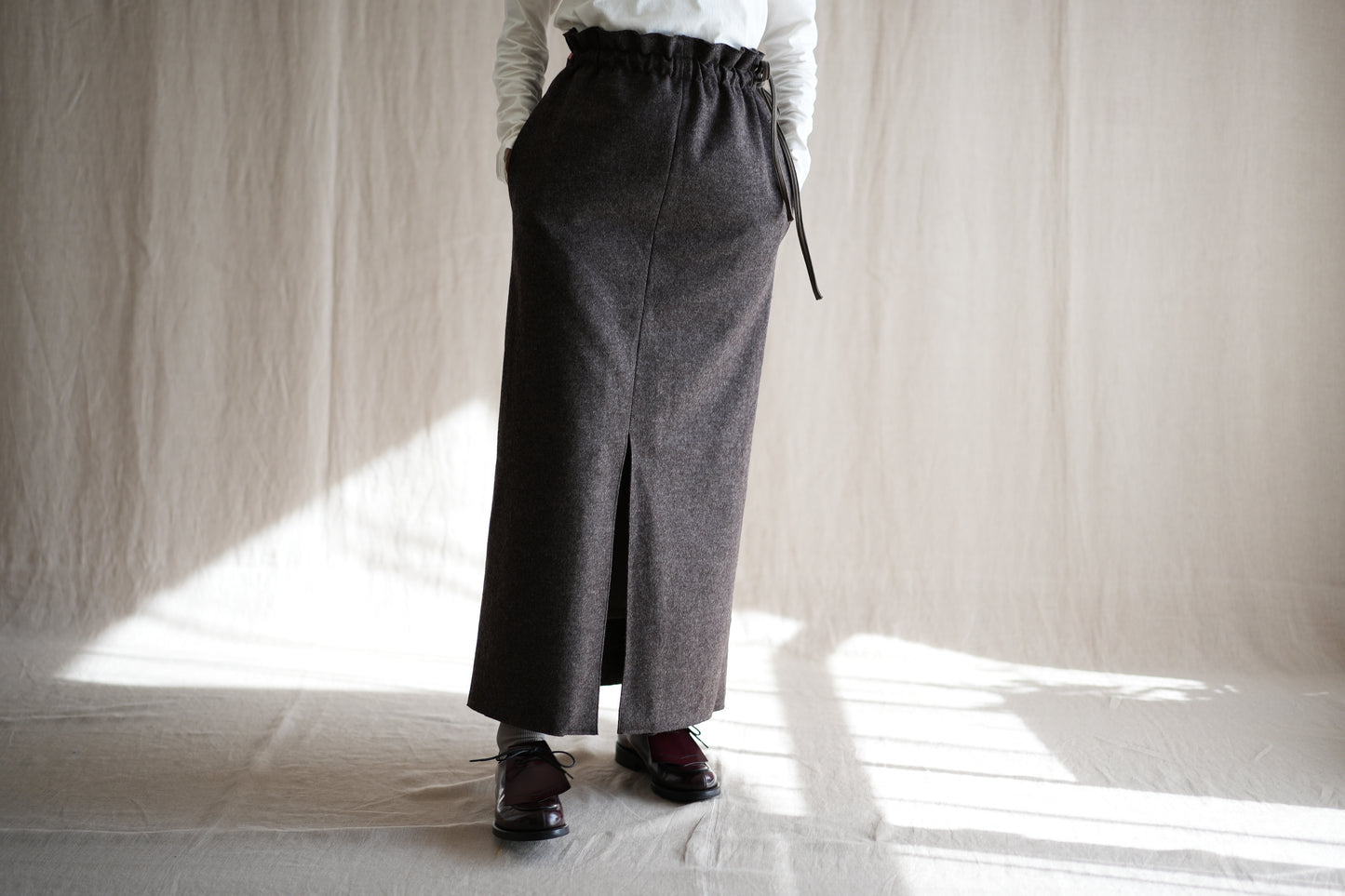 縮絨ウールストレートスカート/Milled Wool Straight Skirt/Heather Dark Brown