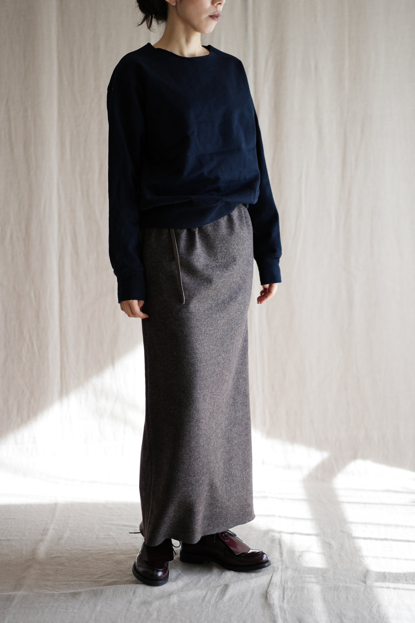 縮絨ウールストレートスカート/Milled Wool Straight Skirt/Heather Dark Brown