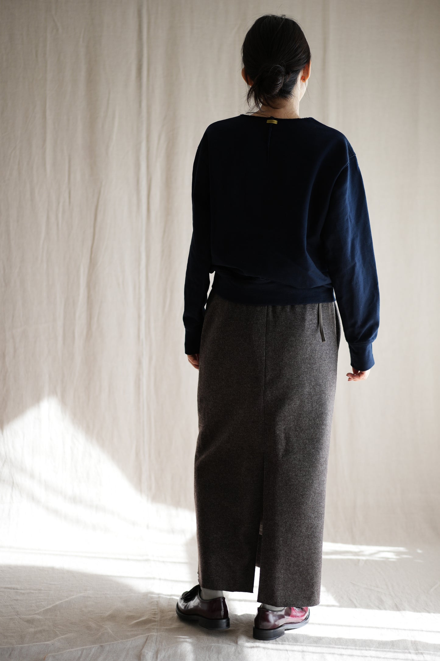 縮絨ウールストレートスカート/Milled Wool Straight Skirt/Heather Dark Brown