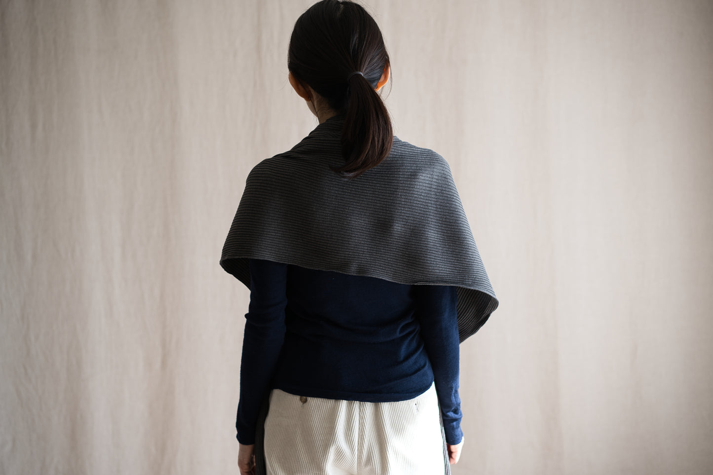 YAK WOOL COTTON Rib-knit Stole/Khaki