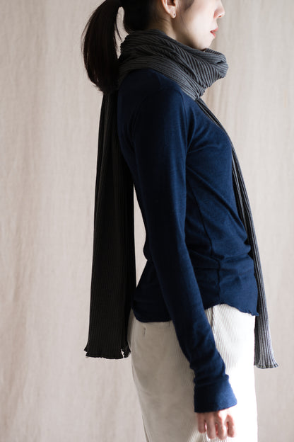 YAK WOOL COTTON Rib-knit Stole/Khaki