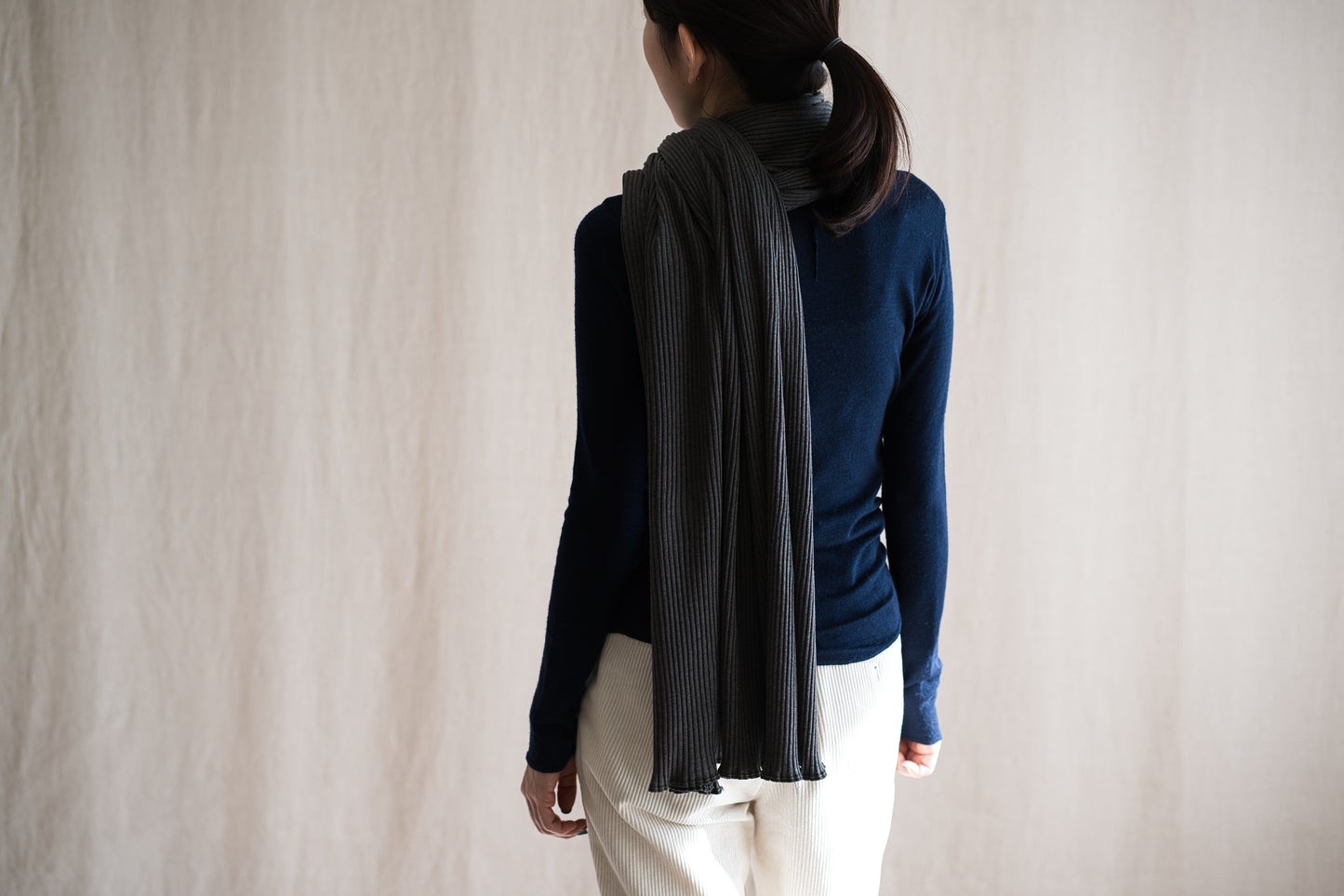 YAK WOOL COTTON Rib-knit Stole/Khaki