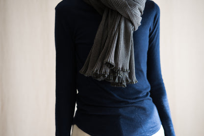 YAK WOOL COTTON Rib-knit Stole/Khaki