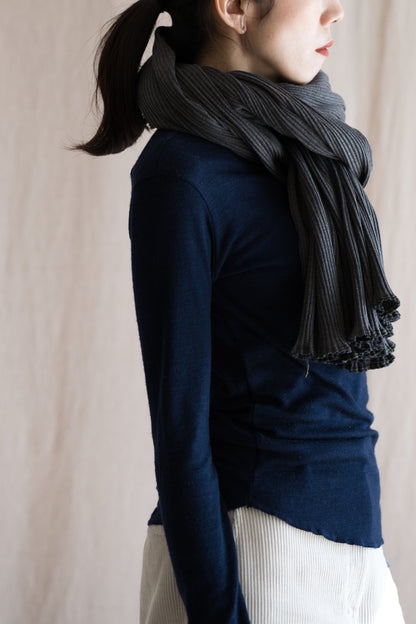 YAK WOOL COTTON Rib-knit Stole/Khaki