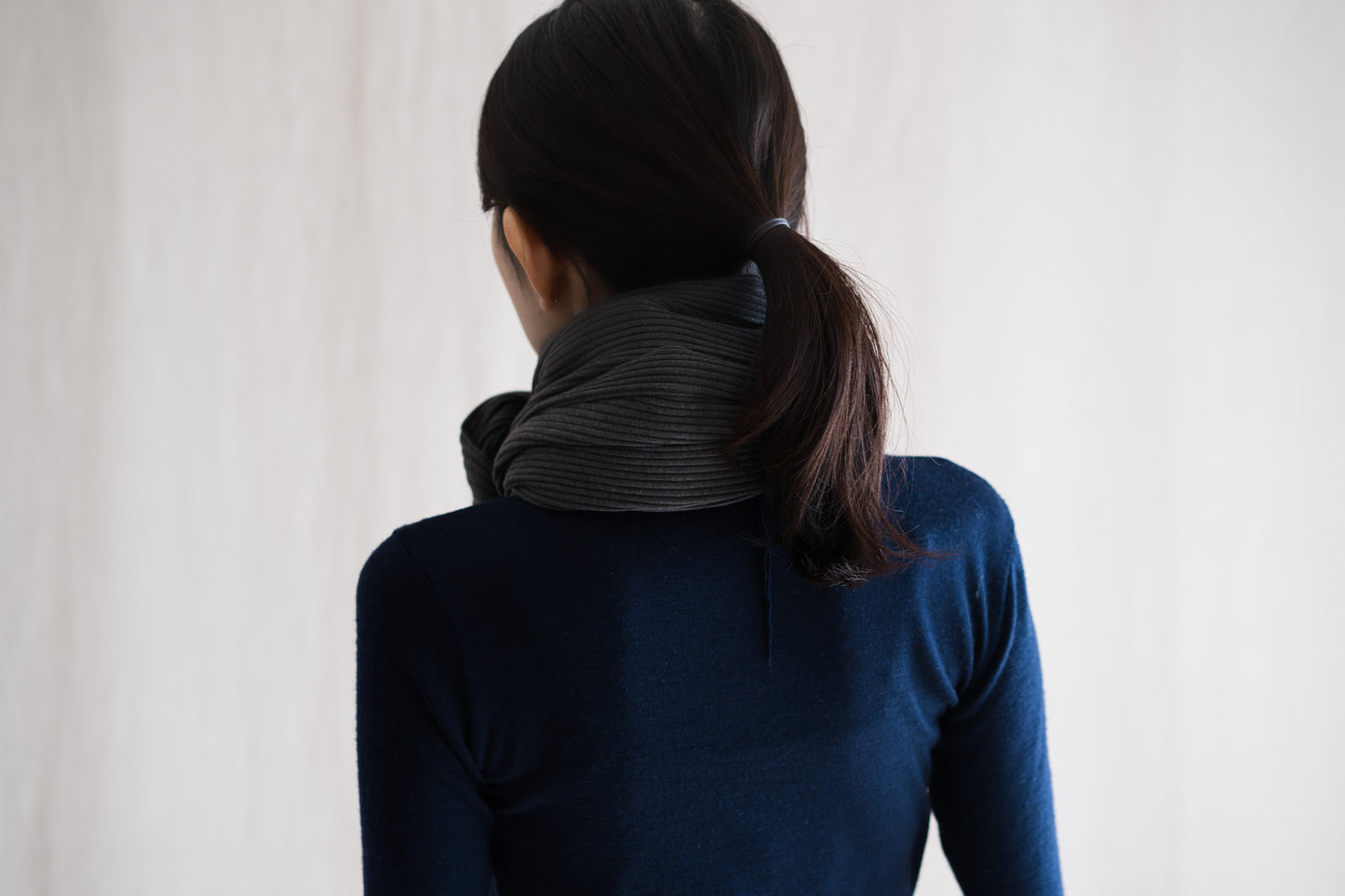 YAK WOOL COTTON Rib-knit Stole/Khaki