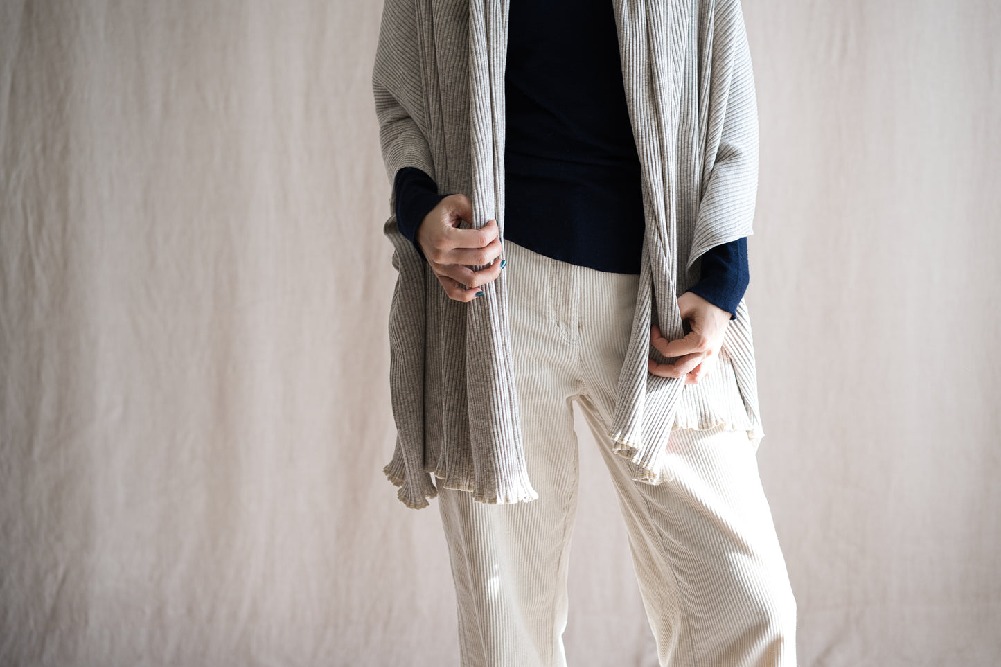 YAK WOOL COTTON Rib-knit Stole/Oatmeal