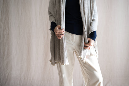 YAK WOOL COTTON Rib-knit Stole/Oatmeal