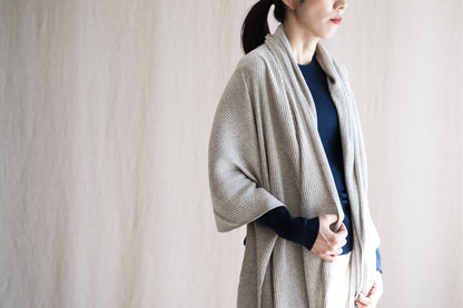 YAK WOOL COTTON Rib-knit Stole/Oatmeal
