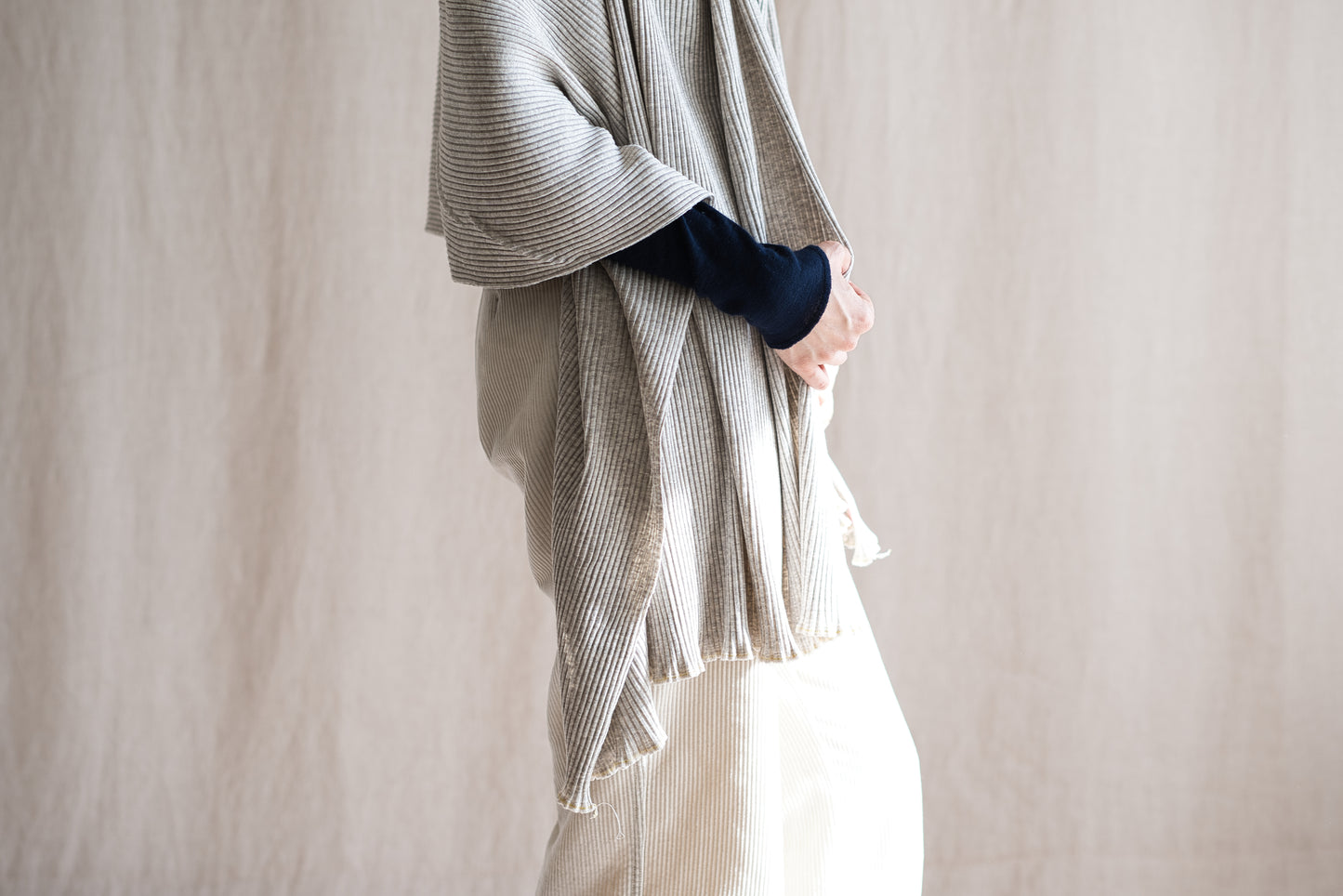 YAK WOOL COTTON Rib-knit Stole/Oatmeal