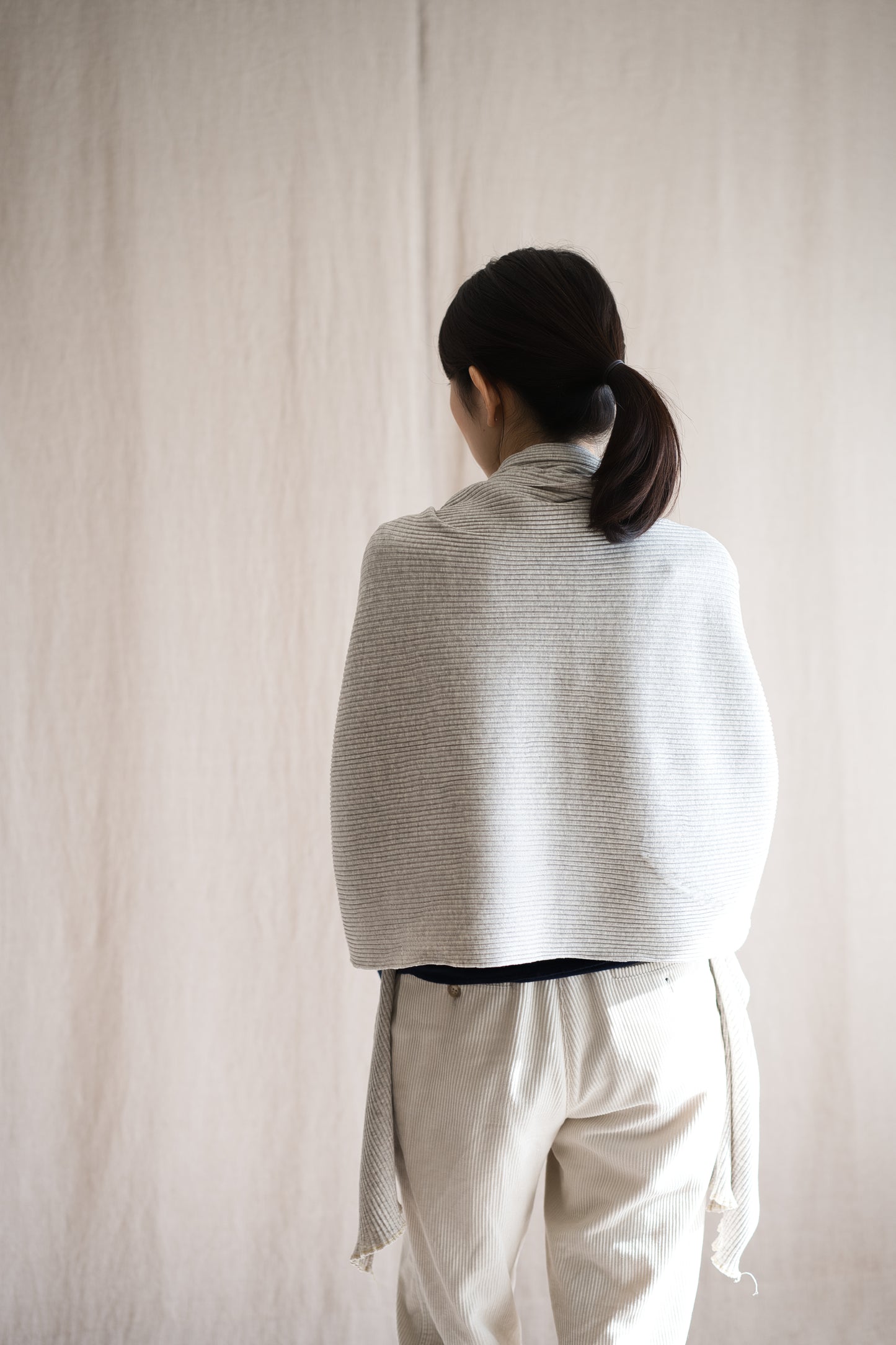 YAK WOOL COTTON Rib-knit Stole/Oatmeal