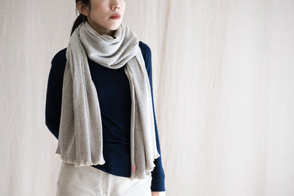 YAK WOOL COTTON Rib-knit Stole/Oatmeal