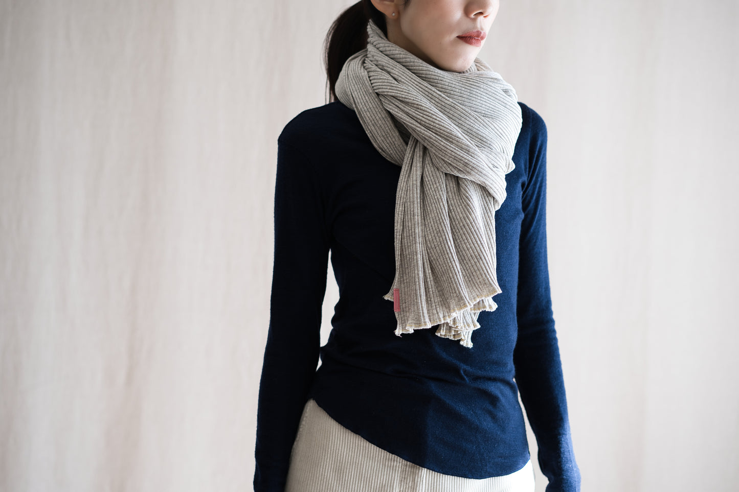 YAK WOOL COTTON Rib-knit Stole/Oatmeal