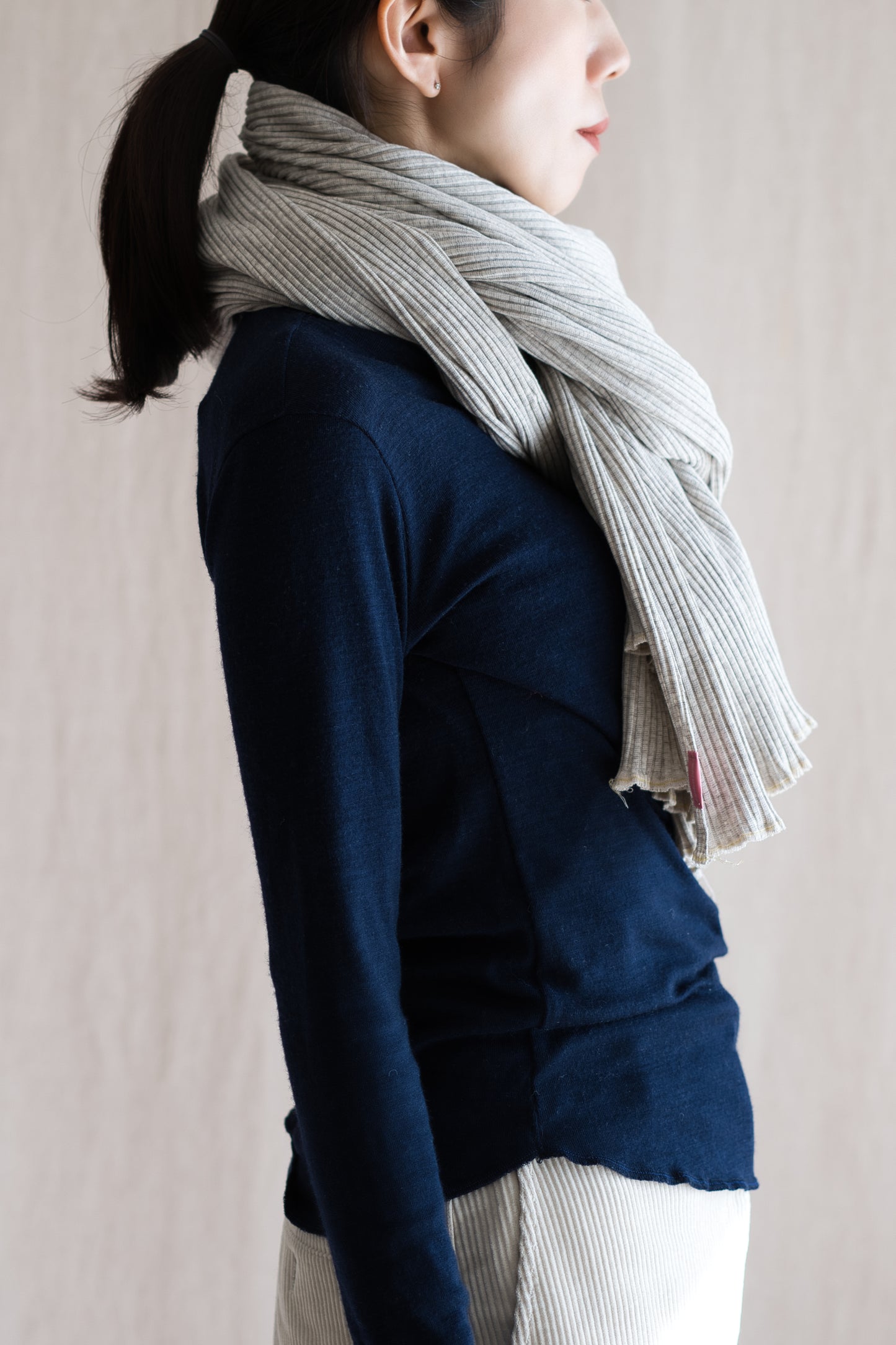 YAK WOOL COTTON Rib-knit Stole/Oatmeal