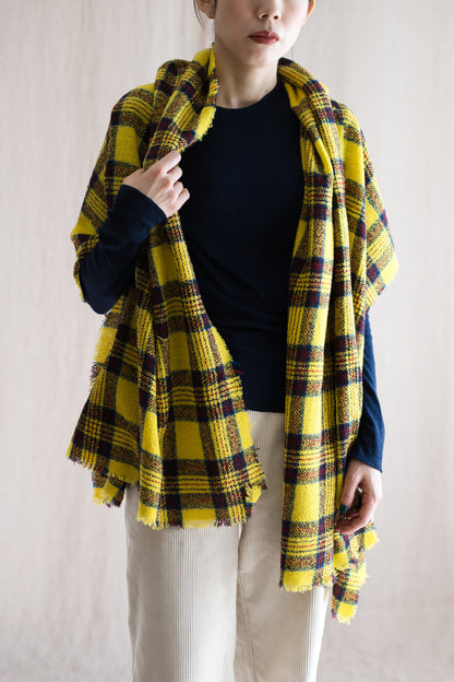 Ring Yarn Wool Stole/Checked Yellow