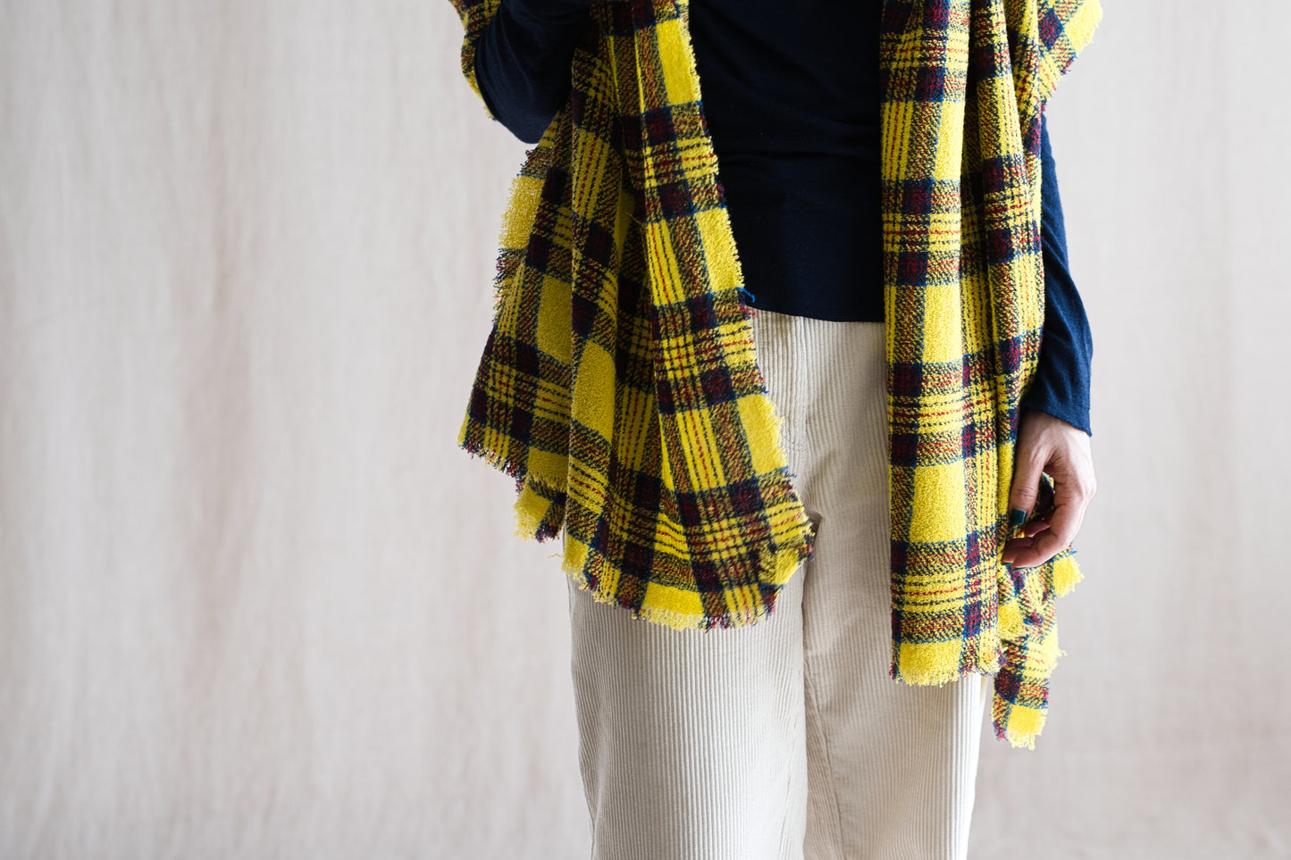 Ring Yarn Wool Stole/Checked Yellow