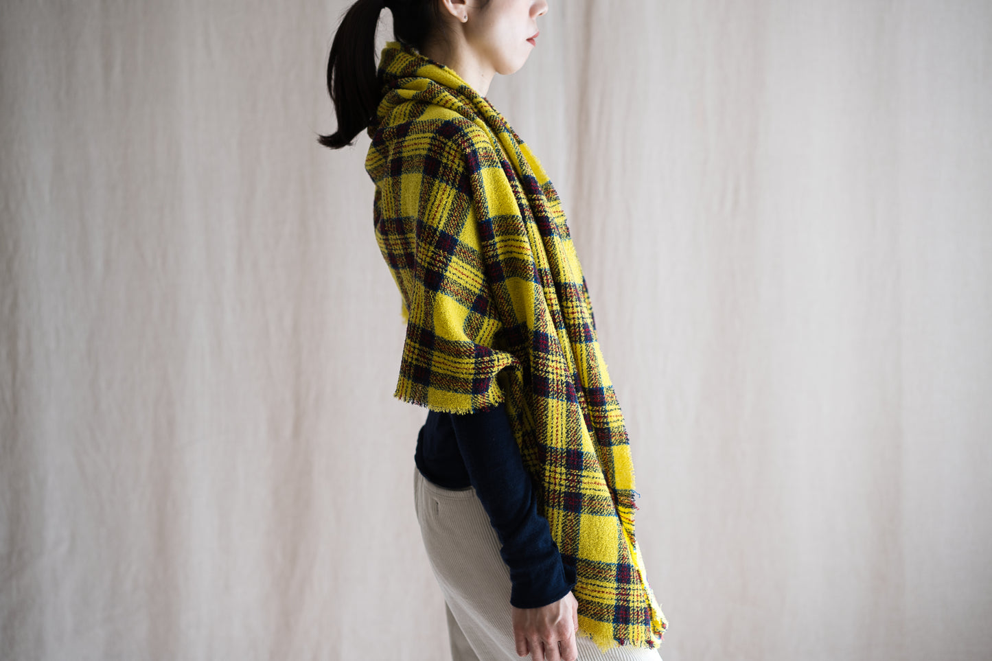 Ring Yarn Wool Stole/Checked Yellow