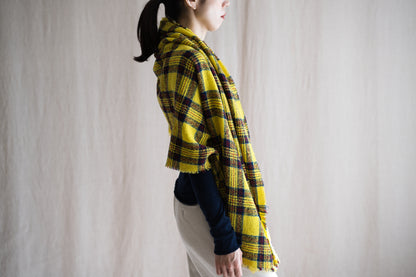 Ring Yarn Wool Stole/Checked Yellow