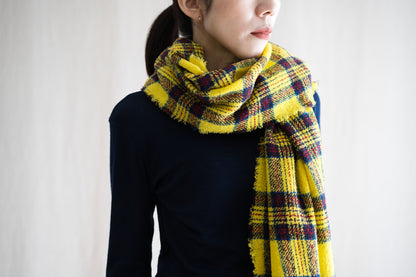 Ring Yarn Wool Stole/Checked Yellow
