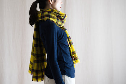 Ring Yarn Wool Stole/Checked Yellow