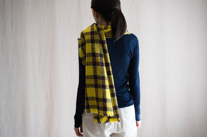 Ring Yarn Wool Stole/Checked Yellow
