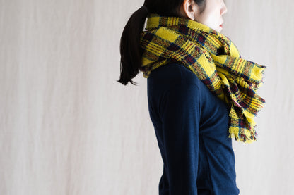 Ring Yarn Wool Stole/Checked Yellow