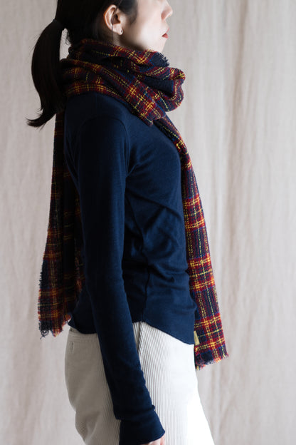 Ring Yarn Wool Stole/Checked Navy
