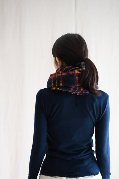 Ring Yarn Wool Stole/Checked Navy