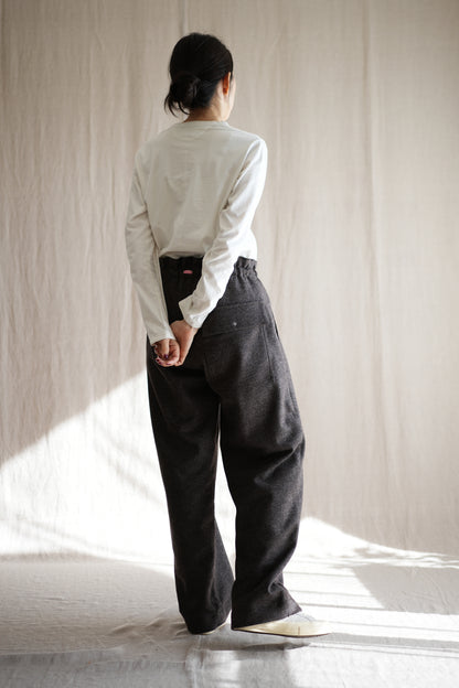 縮絨ウールイージーパンツ/Milled Wool loose-fit pants/Heather Dark Brown