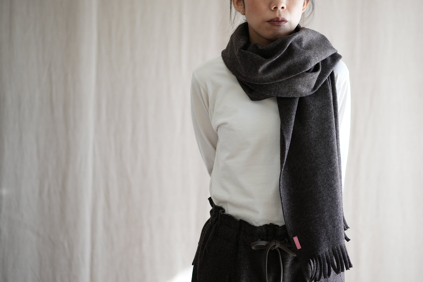 縮絨ウールストール/Milled Wool muffler/Heather Dark Brown