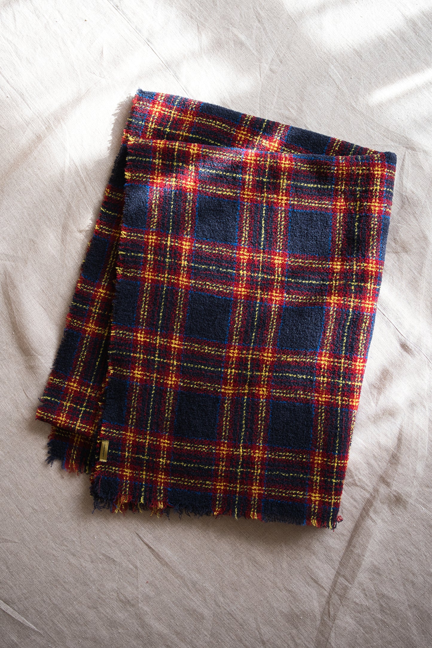 Ring Yarn Wool Stole/Checked Navy
