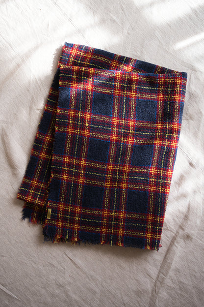 Ring Yarn Wool Stole/Checked Navy