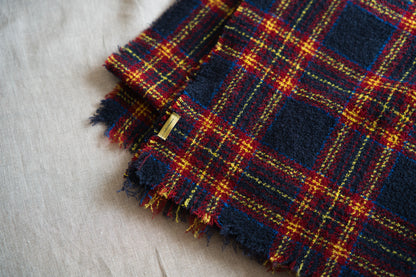 Ring Yarn Wool Stole/Checked Navy