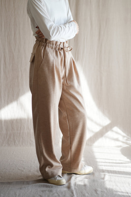 縮絨ウールイージーパンツ/Milled Wool loose-fit pants/Heather Beige