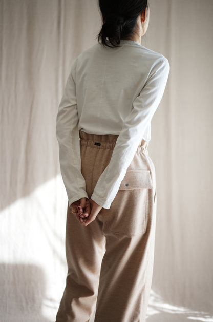 縮絨ウールイージーパンツ/Milled Wool loose-fit pants/Heather Beige