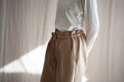 縮絨ウールイージーパンツ/Milled Wool loose-fit pants/Heather Beige