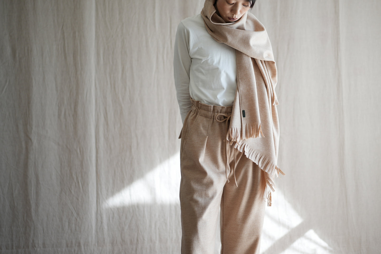 縮絨ウールストール/Milled Wool muffler/Heather Beige